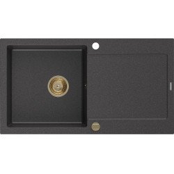 Mexen Leo   Chiuveta bucatarie granit 1 cuva + picurator+ cadou pop up sifon   900 x 500 mm, negru  piatra, sifon  auriu  - 6501901010-76-G 1 Cuva 467680 Mexen