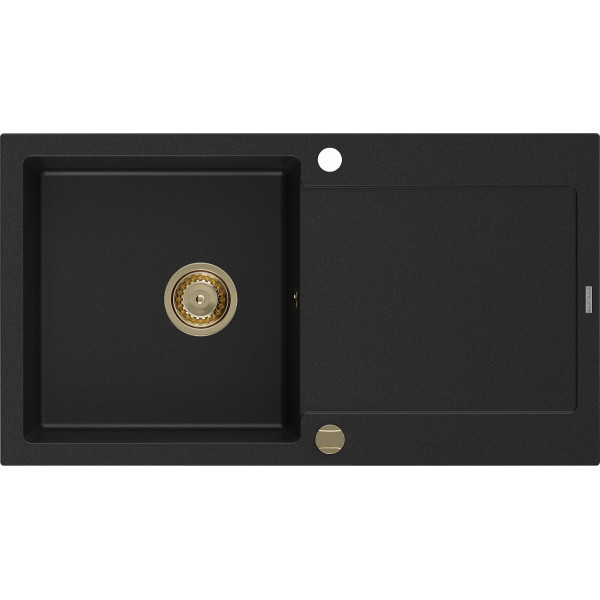 Mexen Leo   Chiuveta bucatarie granit 1 cuva + picurator+ cadou pop up sifon   900 x 500 mm, negru , sifon  auriu  - 6501901010-77-G
