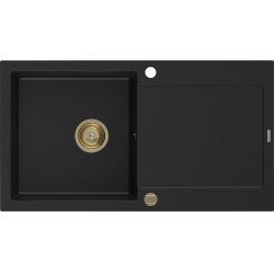 Mexen Leo   Chiuveta bucatarie granit 1 cuva + picurator+ cadou pop up sifon   900 x 500 mm, negru , sifon  auriu  - 6501901010-77-G 1 Cuva 467680 Mexen