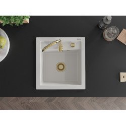 Mexen Vito   Chiuveta bucatarie granit 1 cuva + cadou pop up sifon  520 x 490 mm, alb , sifon  auriu  - 6503521000-20-G