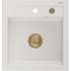 Mexen Vito   Chiuveta bucatarie granit 1 cuva + cadou pop up sifon  520 x 490 mm, alb , sifon  auriu  - 6503521000-20-G 1 Cuva 467680 Mexen