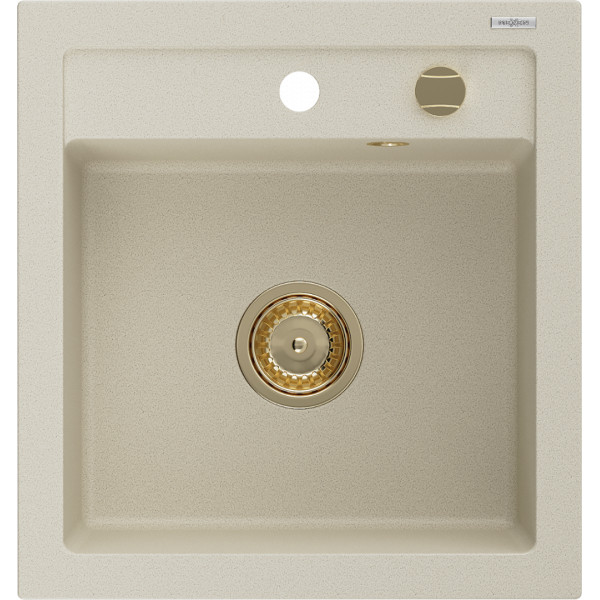 Mexen Vito   Chiuveta bucatarie granit 1 cuva + cadou pop up sifon  520 x 490 mm, beige, sifon  auriu  - 6503521000-69-G