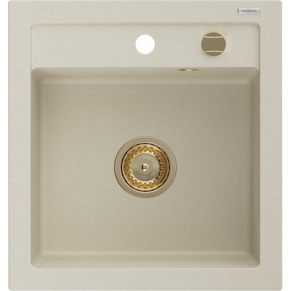 Mexen Vito   Chiuveta bucatarie granit 1 cuva + cadou pop up sifon  520 x 490 mm, beige, sifon  auriu  - 6503521000-69-G