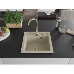 Mexen Vito   Chiuveta bucatarie granit 1 cuva + cadou pop up sifon  520 x 490 mm, beige, sifon  auriu  - 6503521000-69-G