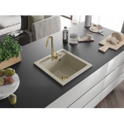 Mexen Vito   Chiuveta bucatarie granit 1 cuva + cadou pop up sifon  520 x 490 mm, beige, sifon  auriu  - 6503521000-69-G 1 Cuva 467680 Mexen