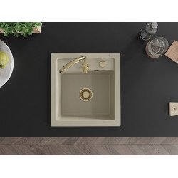 Mexen Vito   Chiuveta bucatarie granit 1 cuva + cadou pop up sifon  520 x 490 mm, beige, sifon  auriu  - 6503521000-69-G