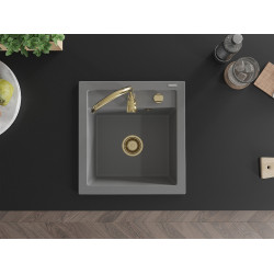 Mexen Vito   Chiuveta bucatarie granit 1 cuva + cadou pop up sifon  520 x 490 mm, gri , sifon  auriu  - 6503521000-71-G