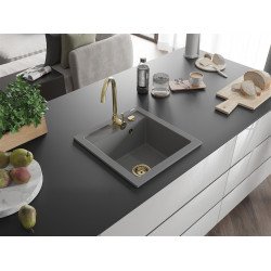 Mexen Vito   Chiuveta bucatarie granit 1 cuva + cadou pop up sifon  520 x 490 mm, gri , sifon  auriu  - 6503521000-71-G 1 Cuva 467680 Mexen