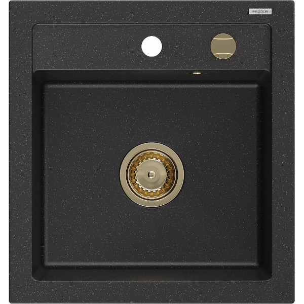 Mexen Vito   Chiuveta bucatarie granit 1 cuva + cadou pop up sifon  520 x 490 mm, negru / chrom, sifon  auriu  - 6503521000-73-G