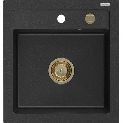 Mexen Vito   Chiuveta bucatarie granit 1 cuva + cadou pop up sifon  520 x 490 mm, negru / chrom, sifon  auriu  - 6503521000-73-G 1 Cuva 467680 Mexen