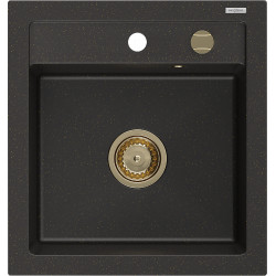Mexen Vito   Chiuveta bucatarie granit 1 cuva + cadou pop up sifon  520 x 490 mm, negru / auriu, sifon  auriu  - 6503521000-75-G 1 Cuva 467680 Mexen