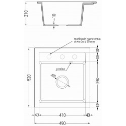 Mexen Vito   Chiuveta bucatarie granit 1 cuva + cadou pop up sifon  520 x 490 mm, negru / auriu, sifon  auriu  - 6503521000-75-G