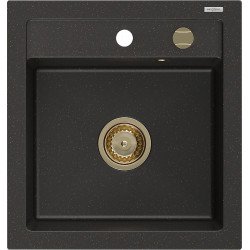 Mexen Vito   Chiuveta bucatarie granit 1 cuva + cadou pop up sifon  520 x 490 mm, negru / auriu, sifon  auriu  - 6503521000-75-G 1 Cuva 467680 Mexen