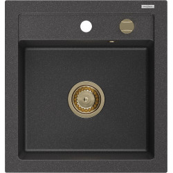 Mexen Vito   Chiuveta bucatarie granit 1 cuva + cadou pop up sifon  520 x 490 mm, negru  piatra, sifon  auriu  - 6503521000-76-G 1 Cuva 467680 Mexen