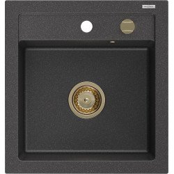 Mexen Vito   Chiuveta bucatarie granit 1 cuva + cadou pop up sifon  520 x 490 mm, negru  piatra, sifon  auriu  - 6503521000-76-G 1 Cuva 467680 Mexen