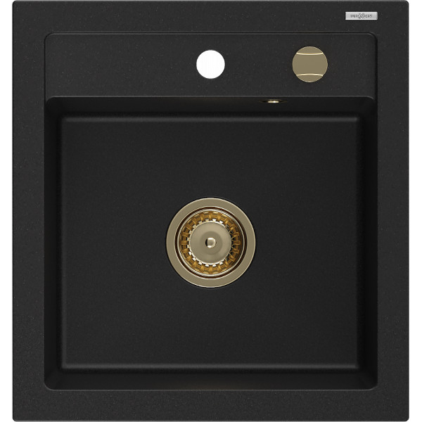Mexen Vito   Chiuveta bucatarie granit 1 cuva + cadou pop up sifon  520 x 490 mm, negru , sifon  auriu  - 6503521000-77-G