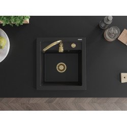 Mexen Vito   Chiuveta bucatarie granit 1 cuva + cadou pop up sifon  520 x 490 mm, negru , sifon  auriu  - 6503521000-77-G