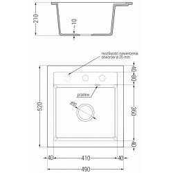 Mexen Vito   Chiuveta bucatarie granit 1 cuva + cadou pop up sifon  520 x 490 mm, negru , sifon  auriu  - 6503521000-77-G