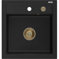 Mexen Vito   Chiuveta bucatarie granit 1 cuva + cadou pop up sifon  520 x 490 mm, negru , sifon  auriu  - 6503521000-77-G 1 Cuva 467680 Mexen