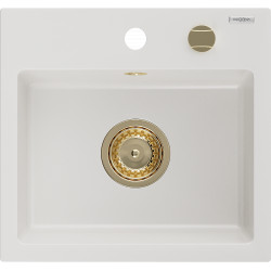 Mexen Milo   Chiuveta bucatarie granit 1 cuva + cadou pop up sifon  435 x 410 mm, alb , sifon  auriu  - 6505441000-20-G 1 Cuva 467680 Mexen