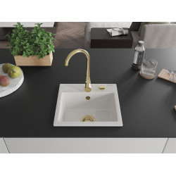 Mexen Milo   Chiuveta bucatarie granit 1 cuva + cadou pop up sifon  435 x 410 mm, alb , sifon  auriu  - 6505441000-20-G