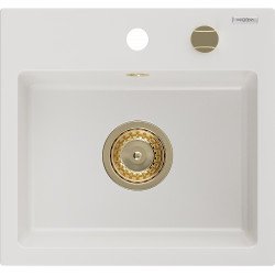 Mexen Milo   Chiuveta bucatarie granit 1 cuva + cadou pop up sifon  435 x 410 mm, alb , sifon  auriu  - 6505441000-20-G 1 Cuva 467680 Mexen