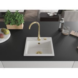 Mexen Milo   Chiuveta bucatarie granit 1 cuva + cadou pop up sifon  435 x 410 mm, alb , sifon  auriu  - 6505441000-20-G