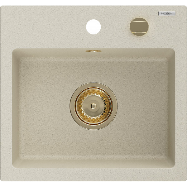 Mexen Milo   Chiuveta bucatarie granit 1 cuva + cadou pop up sifon  435 x 410 mm, beige, sifon  auriu  - 6505441000-69-G