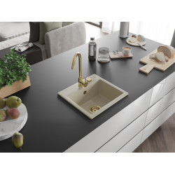 Mexen Milo   Chiuveta bucatarie granit 1 cuva + cadou pop up sifon  435 x 410 mm, beige, sifon  auriu  - 6505441000-69-G 1 Cuva 467680 Mexen