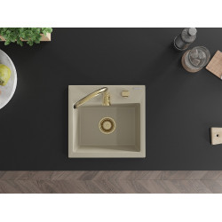 Mexen Milo   Chiuveta bucatarie granit 1 cuva + cadou pop up sifon  435 x 410 mm, beige, sifon  auriu  - 6505441000-69-G
