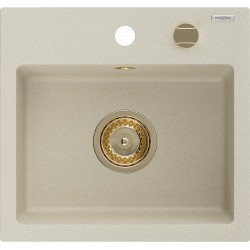 Mexen Milo   Chiuveta bucatarie granit 1 cuva + cadou pop up sifon  435 x 410 mm, beige, sifon  auriu  - 6505441000-69-G 1 Cuva 467680 Mexen