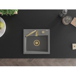 Mexen Milo   Chiuveta bucatarie granit 1 cuva + cadou pop up sifon  435 x 410 mm, gri , sifon  auriu  - 6505441000-71-G