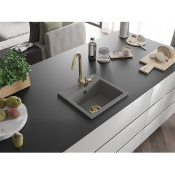 Mexen Milo   Chiuveta bucatarie granit 1 cuva + cadou pop up sifon  435 x 410 mm, gri , sifon  auriu  - 6505441000-71-G 1 Cuva 467680 Mexen