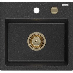 Mexen Milo   Chiuveta bucatarie granit 1 cuva + cadou pop up sifon  435 x 410 mm, negru / chrom, sifon  auriu  - 6505441000-73-G 1 Cuva 467680 Mexen