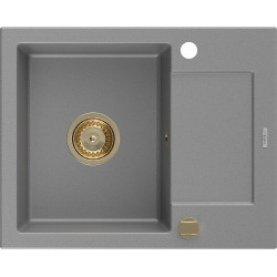 Mexen Enzo   Chiuveta bucatarie granit 1 cuva + picurator+ cadou pop up sifon   576 x 465 mm, gri , sifon  auriu  - 6506571005-71-G 1 Cuva 467680 Mexen