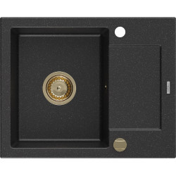 Mexen Enzo   Chiuveta bucatarie granit 1 cuva + picurator+ cadou pop up sifon   576 x 465 mm, negru / chrom, sifon  auriu  - 6506571005-73-G 1 Cuva 467680 Mexen