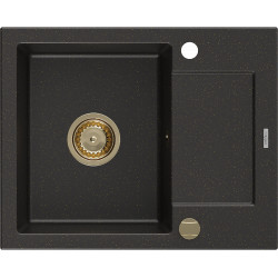 Mexen Enzo   Chiuveta bucatarie granit 1 cuva + picurator+ cadou pop up sifon   576 x 465 mm, negru / auriu, sifon  auriu  - 6506571005-75-G 1 Cuva 467680 Mexen