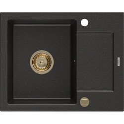Mexen Enzo   Chiuveta bucatarie granit 1 cuva + picurator+ cadou pop up sifon   576 x 465 mm, negru / auriu, sifon  auriu  - 6506571005-75-G 1 Cuva 467680 Mexen
