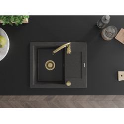 Mexen Enzo   Chiuveta bucatarie granit 1 cuva + picurator+ cadou pop up sifon   576 x 465 mm, negru  piatra, sifon  auriu  - 6506571005-76-G