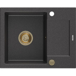 Mexen Enzo   Chiuveta bucatarie granit 1 cuva + picurator+ cadou pop up sifon   576 x 465 mm, negru  piatra, sifon  auriu  - 6506571005-76-G 1 Cuva 467680 Mexen