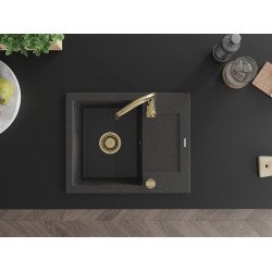 Mexen Enzo   Chiuveta bucatarie granit 1 cuva + picurator+ cadou pop up sifon   576 x 465 mm, negru  piatra, sifon  auriu  - 6506571005-76-G