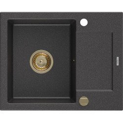 Mexen Enzo   Chiuveta bucatarie granit 1 cuva + picurator+ cadou pop up sifon   576 x 465 mm, negru  piatra, sifon  auriu  - 6506571005-76-G 1 Cuva 467680 Mexen