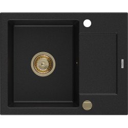 Mexen Enzo   Chiuveta bucatarie granit 1 cuva + picurator+ cadou pop up sifon   576 x 465 mm, negru , sifon  auriu  - 6506571005-77-G 1 Cuva 467680 Mexen