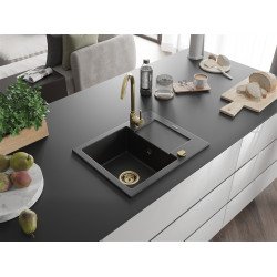 Mexen Enzo   Chiuveta bucatarie granit 1 cuva + picurator+ cadou pop up sifon   576 x 465 mm, negru , sifon  auriu  - 6506571005-77-G 1 Cuva 467680 Mexen