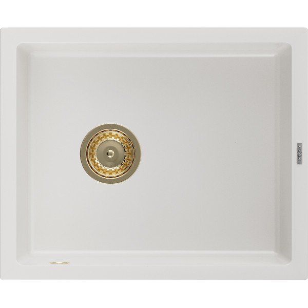 Mexen Pedro   Chiuveta bucatarie granit 1 cuva + cadou pop up sifon  560 x 460 mm, alb , sifon  auriu  - 6508561000-20-G