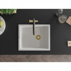 Mexen Pedro   Chiuveta bucatarie granit 1 cuva + cadou pop up sifon  560 x 460 mm, alb , sifon  auriu  - 6508561000-20-G