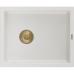 Mexen Pedro   Chiuveta bucatarie granit 1 cuva + cadou pop up sifon  560 x 460 mm, alb , sifon  auriu  - 6508561000-20-G 1 Cuva 467680 Mexen