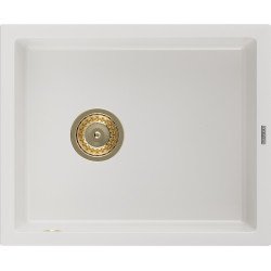 Mexen Pedro   Chiuveta bucatarie granit 1 cuva + cadou pop up sifon  560 x 460 mm, alb , sifon  auriu  - 6508561000-20-G 1 Cuva 467680 Mexen