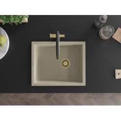 Mexen Pedro   Chiuveta bucatarie granit 1 cuva + cadou pop up sifon  560 x 460 mm, beige, sifon  auriu  - 6508561000-69-G