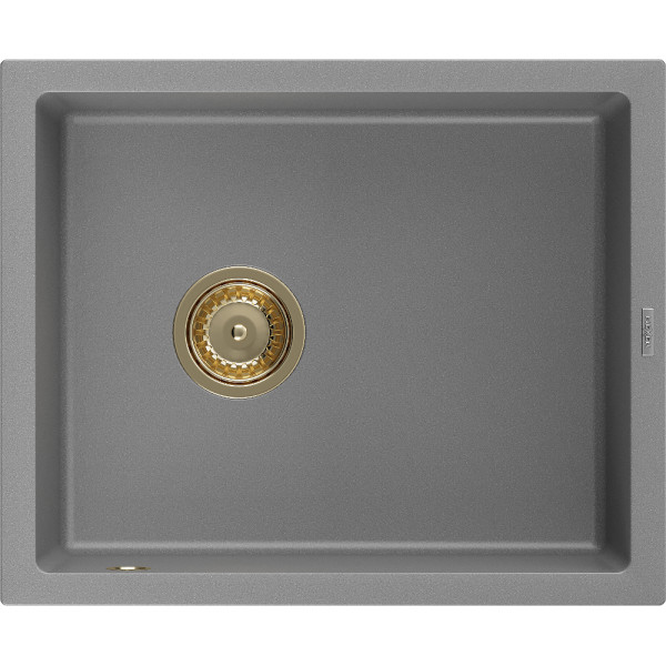 Mexen Pedro   Chiuveta bucatarie granit 1 cuva + cadou pop up sifon  560 x 460 mm, gri , sifon  auriu  - 6508561000-71-G